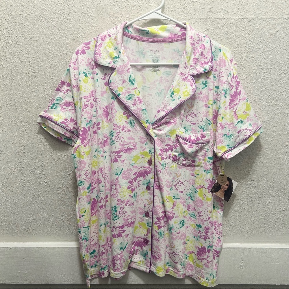 Thalia Sodi Women's Button Down Short Sleeve Pajama Top in French Iris NWT XL